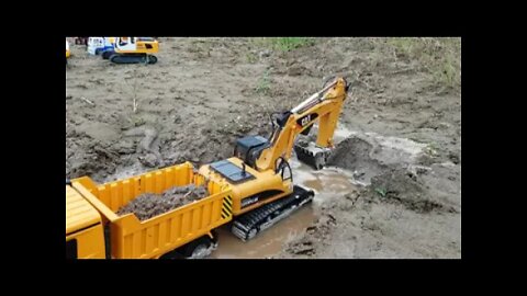 Excavators work under the river | Dump truck videos for kids | Car toys