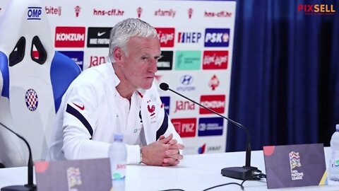 Didier Dechamps i Presnel Kimpembe na konferenciji za novinare uoči utakmice protiv Hrvatske