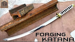 Master Forging a Katana from Railroad Track Steel