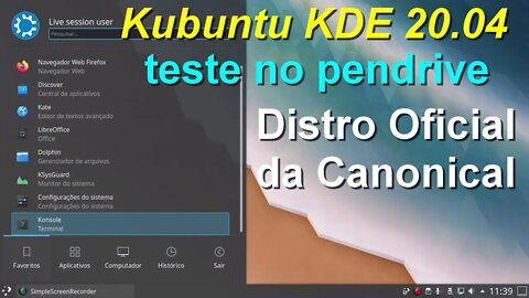 Teste do Linux Kubuntu 20.04.1 LTS sem precisar instalar no Computador. Distro Oficial da Canonical