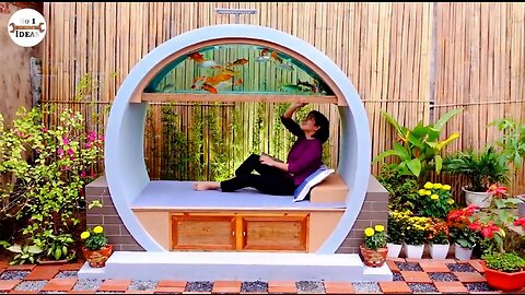 WOW! How her father builds relaxing bed with aquarium from cement