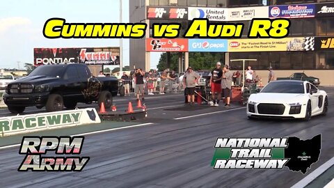 Audi R8 vs Built Cummins Midnight Street Drags National Trail Raceway