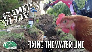 RK25 Backhoe breaks water line - adds water access to farm animals - E111