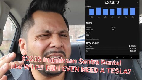 $2235 week ridesharing in a Nissan Sentra rental still using the same strategies.