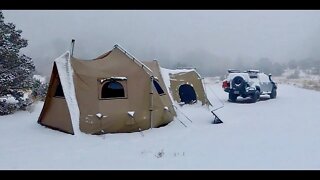 Subzero Hot Tent Camping in Ice Fog w/ My Dog, Cinnamon Rolls Baked In A Cast-Iron Dutch Oven