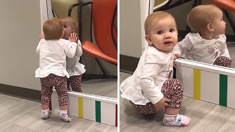 Baby Girl Loves Who She Sees In The Mirror