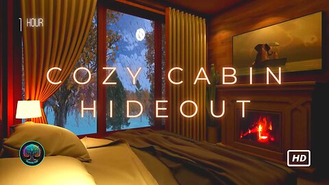 Cozy Cabin Hideout: Fireplace Crackling and Rain Sounds for Relaxation and Sleep