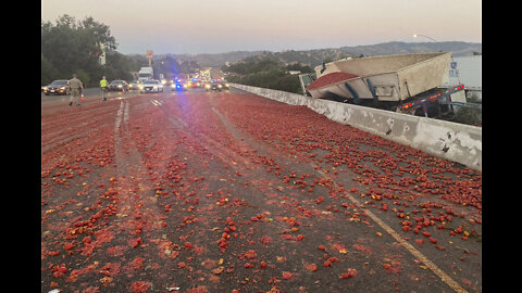 Truck hauling tomatoes crashes, spills load across Northern California highway