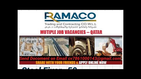 Qatar_Job Urgunt Requirements For Ramaco Company in Qatar || FC Enterprise