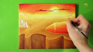 Acrylic Painting - Beautiful Sunset - Sunrise - Desert - Step by Step