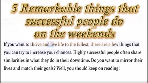 Speed reading - 5 Remarkable Things that Successful people do on Weekends