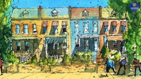 Live #8 - Free Watercolour/Line and Wash Class - Colourful Townhouses