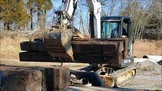 FARM VLOG; FORD F250, Heavy Bridge timbers, Bobcat e42 Mini Excavator