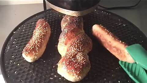 Rhodes Frozen Rolls Turned Into Big Bagel, Braid and Sticks On Pizza Oven