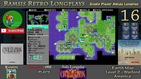 Sid Meier's Civilization | 1992 | Amiga | Warlord | EARTH | America - Episode #16 | Longplay