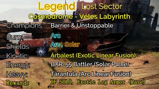 Destiny 2 Legend Lost Sector: Cosmodrome - Veles Labyrinth 4-29-22