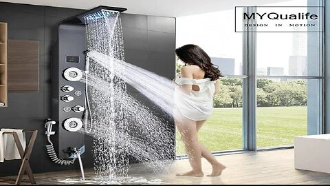 Stainless Steel Shower Panel Tower System LED Light Shower Faucet Head Jet 6-Function Faucet