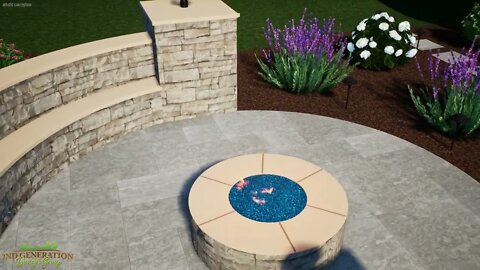 3D Design | Cascading Waterfall with Fire Pit Seating Area