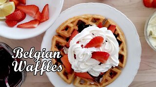 Homemade Belgian Waffles with Blueberry Sauce