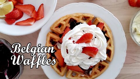 Homemade Belgian Waffles with Blueberry Sauce
