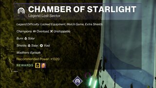 Destiny 2, Legend Lost Sector, Chamber of Starlight on the Dreaming City 2-6-22