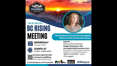 BC Rising - Wed, Apr 24, 2024 Meeting - Maggie Braun, ON (KICLEI), BCTownhalls2024.ca