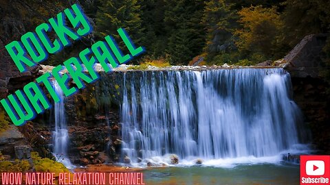 Waterfall flowing over rocks in forest 4k. Relaxing flowing water