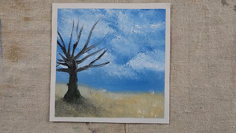 Blue Sky and Wispy Clouds Over a Desert Landscape "Skeleton Tree" Wet on Wet Landscape Oil Painting