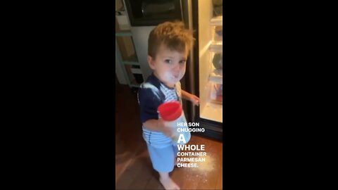 Child sneaking around in the fridge