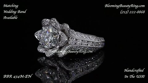 Small Blooming Beauty Diamond Engagement Ring Hand Engraved