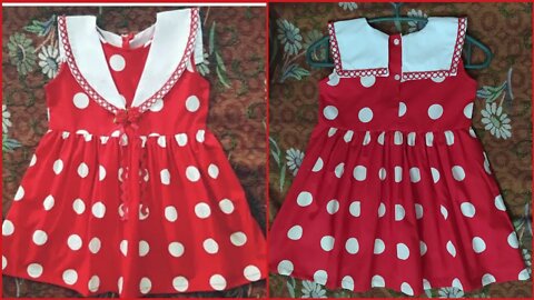 White Dots on Red Baby frock cutting and stitching