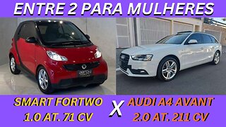 ENTRE 2 CARROS - SMART FORTWO X AUDI A4 AVANT - INDIVIDUAL E ECONOMICO OU ESPAÇOSO E POTENTE?