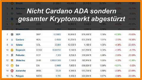 Nicht Cardano ADA sondern der gesamte Kryptomarkt ist abgestürzt