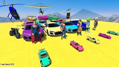 GTA V Mega Ramp On Bikes, Fighter Jets & Boats By Monster Trucks , Cars Spider man Racing Challenge