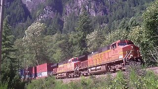 Eastbound intermodal train passing through Index, WA