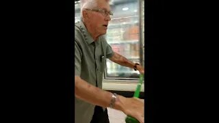 Grouchy Grandpop shopping for his hoarding staples