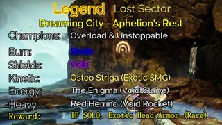 Destiny 2 Legend Lost Sector: Dreaming City - Aphelion's Rest 4-20-22