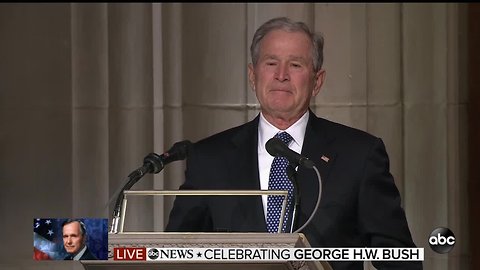 Former President George W. Bush tears up speaking at his father's funeral