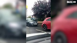 Homem cria carro de papelão para pegar fila no McDonald’s