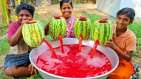 FRESH WATERMELON JUICE | Summer Watermelon Juice Making at Home | Village Fun Cooking