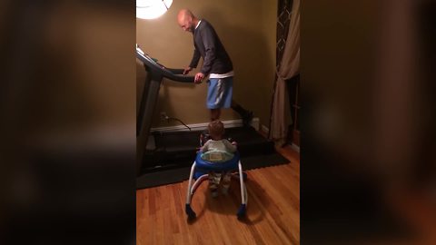 Baby Girl Cries When Her Father Gets Off A Treadmill