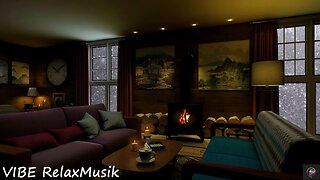 Cabin fireplace Relaxing piano SOUNDS and MUSIC in the background with the smell of a cup of coffee