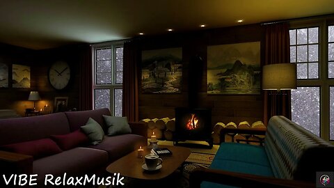 Cabin fireplace Relaxing piano SOUNDS and MUSIC in the background with the smell of a cup of coffee