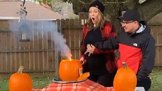 Dad-to-be has priceless reaction to gender reveal smoke