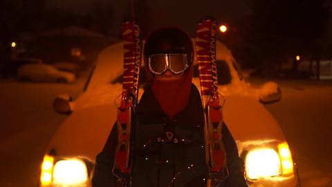 Skiing through the streets of the University of Denver