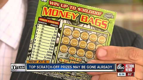 Florida Lottery sells scratch-off tickets, even though all top prizes have been claimed