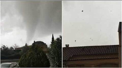 Skrämmande tornado sveper in över Frankrike