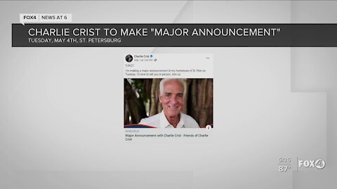 Charlie Crist to make maor announcement tomorrow in St. petersburg