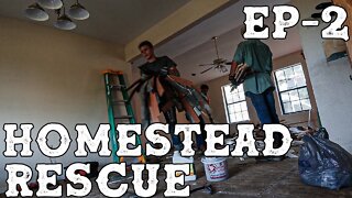 Homestead Rescue/ Installing Exterior Door/ Ripping Up Rotten Floor Boards/ episode 2