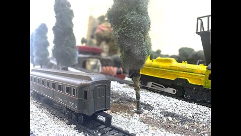 Steam Train With Passenger Hopper Plummet At Miniature Diorama Train Scale
